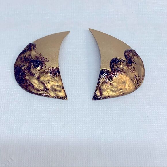 Vintage Modernist Copper Clip On Earrings 2” Gorgeous - Picture 2 of 6